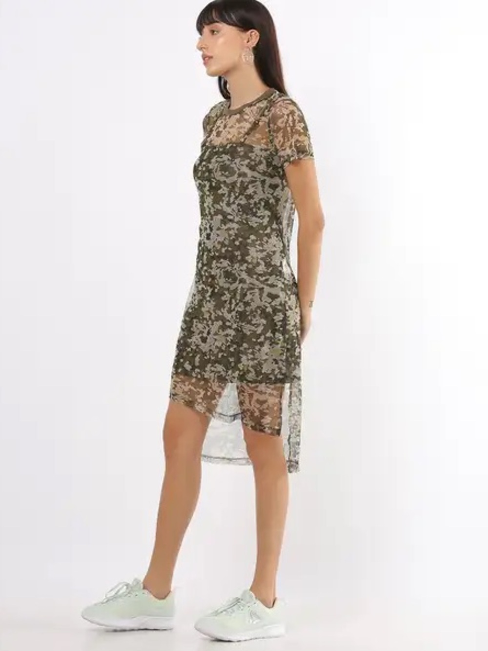 Vero Moda Olive Floral Lace High-Low Dress